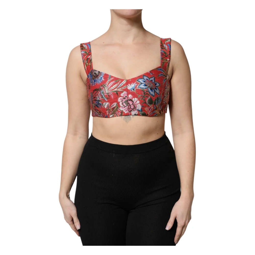 Dolce & Gabbana Women's Red Floral Brocade Crop Top - Sleeveless Tops - Xl - Tops