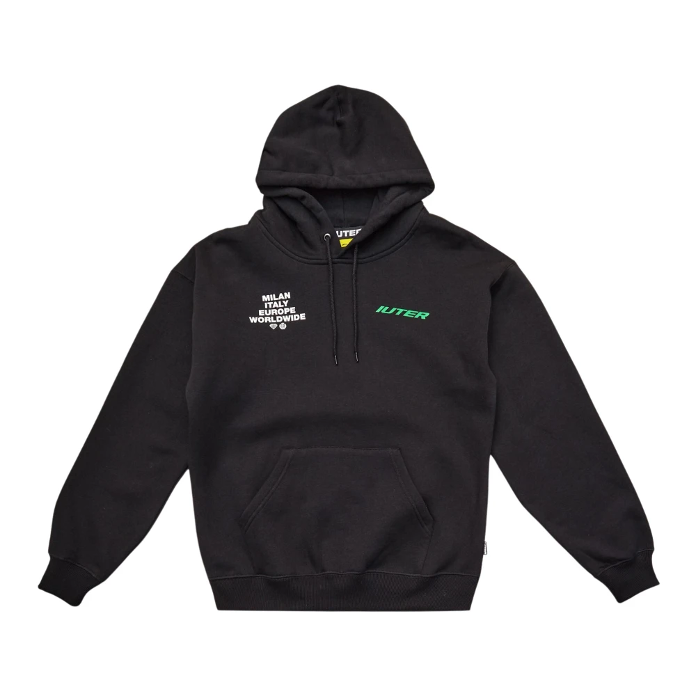 Iuter Zwarte Cupido Hoodie met Front Print Blue Heren