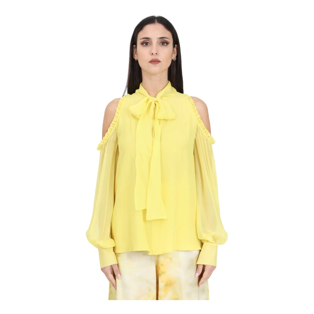 Pinko Gele blouse met koude schouder en gerimpeld detail Yellow Dames