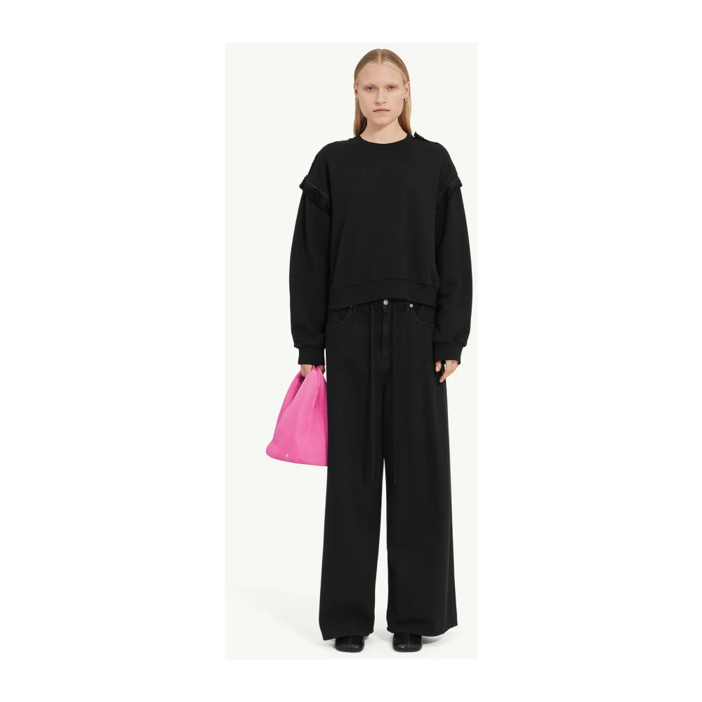 MM6 Maison Margiela Wijde Pijpen Jeans met Elastische Tailleband Black Dames