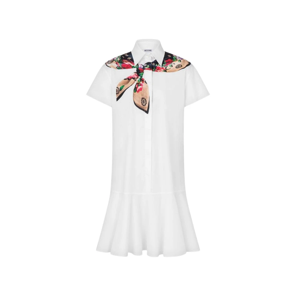 Moschino Women's White Printed Stretch Cotton Poplin Dress - Shirt Dresses - S - Dresses