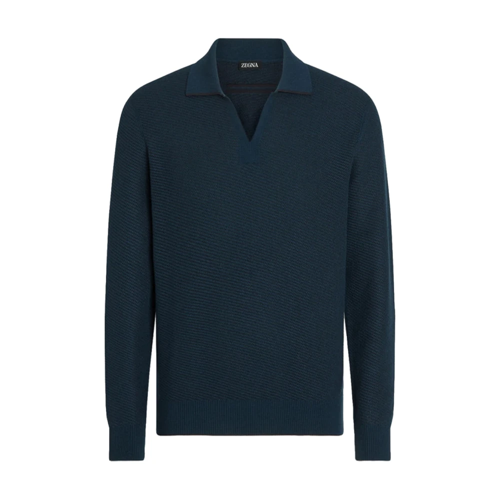 Zegna Hombre Verde - Suéter Polo De Cachemira Jacquard - Knitwear - Xl - Suéter Polo De Cachemira Jacquard