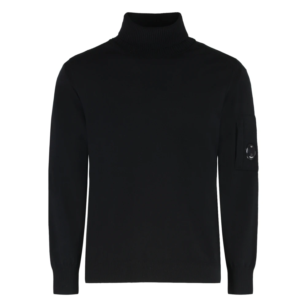 C.p. Company Men's Black Turtlenecks, S, Ribbed Knit Turtleneck Jumper