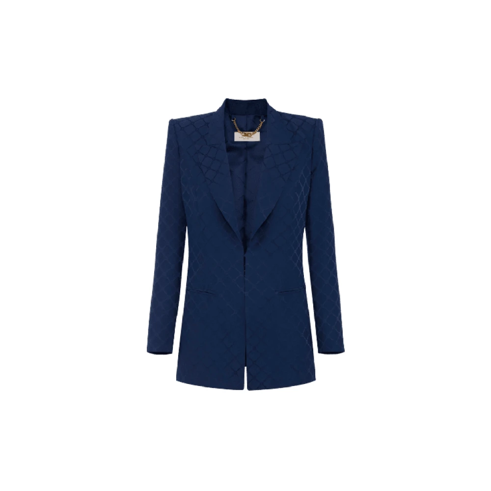 Elisabetta Franchi Satin Jacquard Diamant Blazer Blue Dames