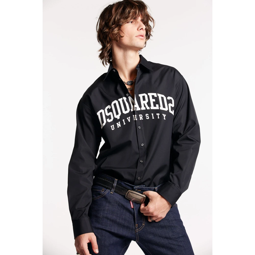 Dsquared2 Varsity Shirt met Verlaagde Schouders Black Heren
