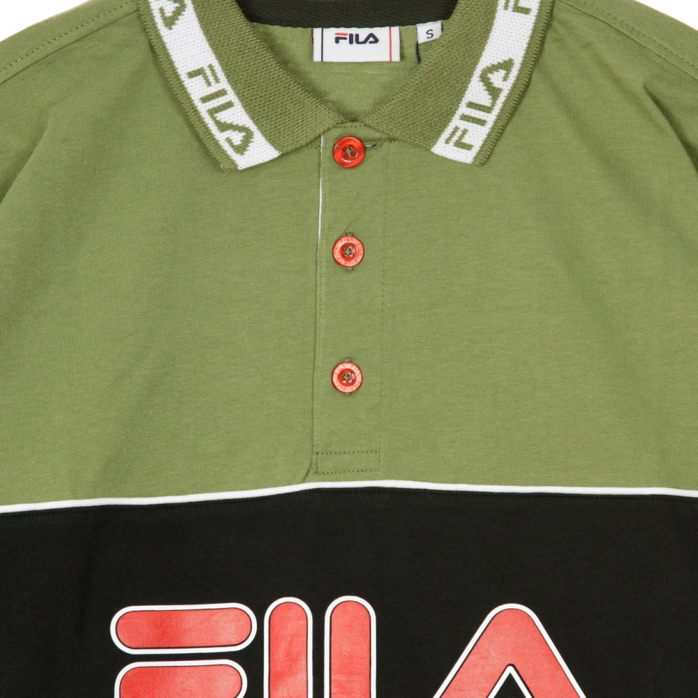 Fila Lange Mouw Polo in Diep Lichen Groen Zwart Wit Multicolor Heren