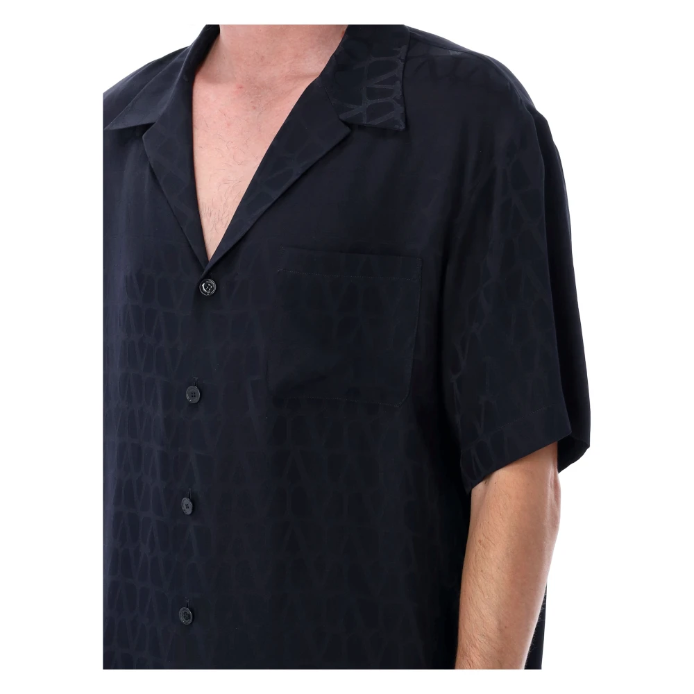 Valentino Garavani Iconograph Zijden Overhemd Marineblauw Blue Heren