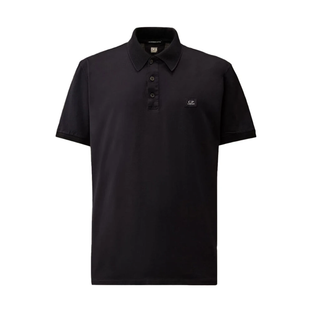 C.p. Company Men's Black Polo Shirts, Xl, Mercerized Jersey Gasato Short Sleeve