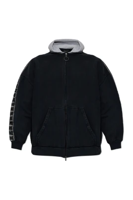 Stripe Patched Hood Zip-up Hoodie