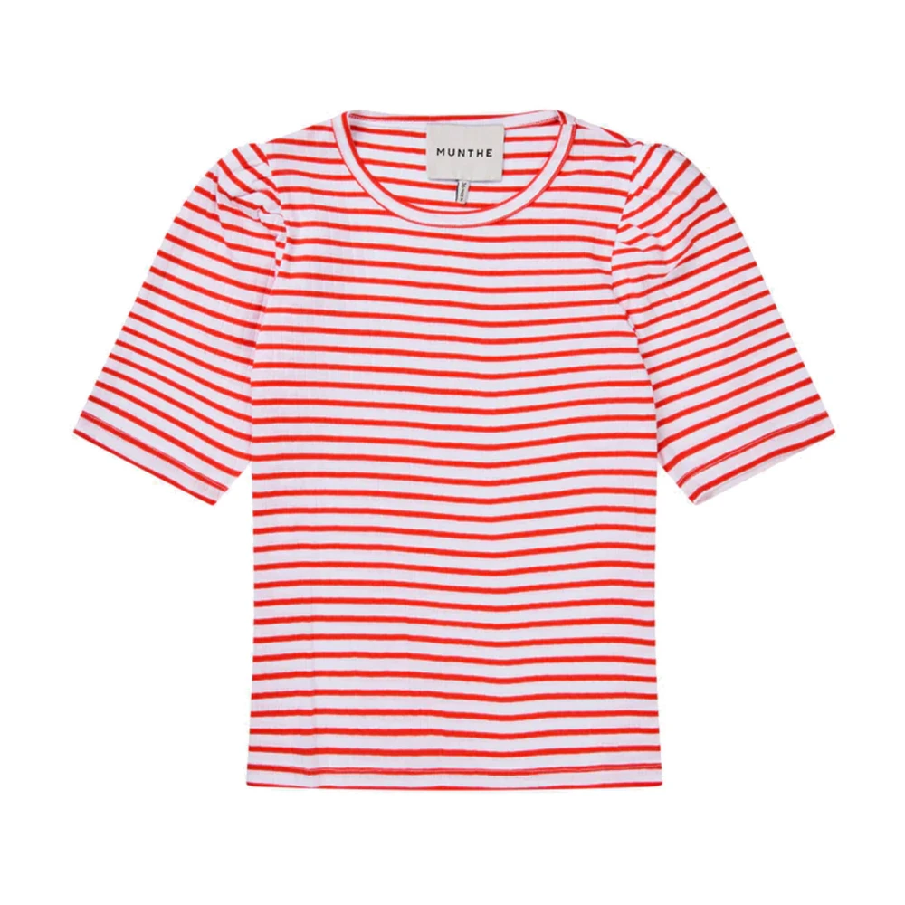 Munthe Women's Red Xl, Striped T-Shirt With Puff Sleeve