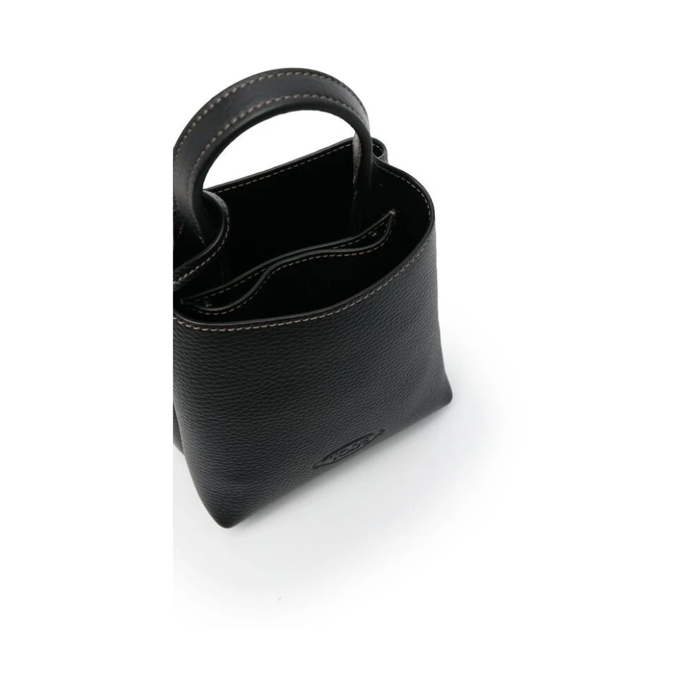 TOD'S Zwarte Leren Logo Plaque Handtas Black Dames