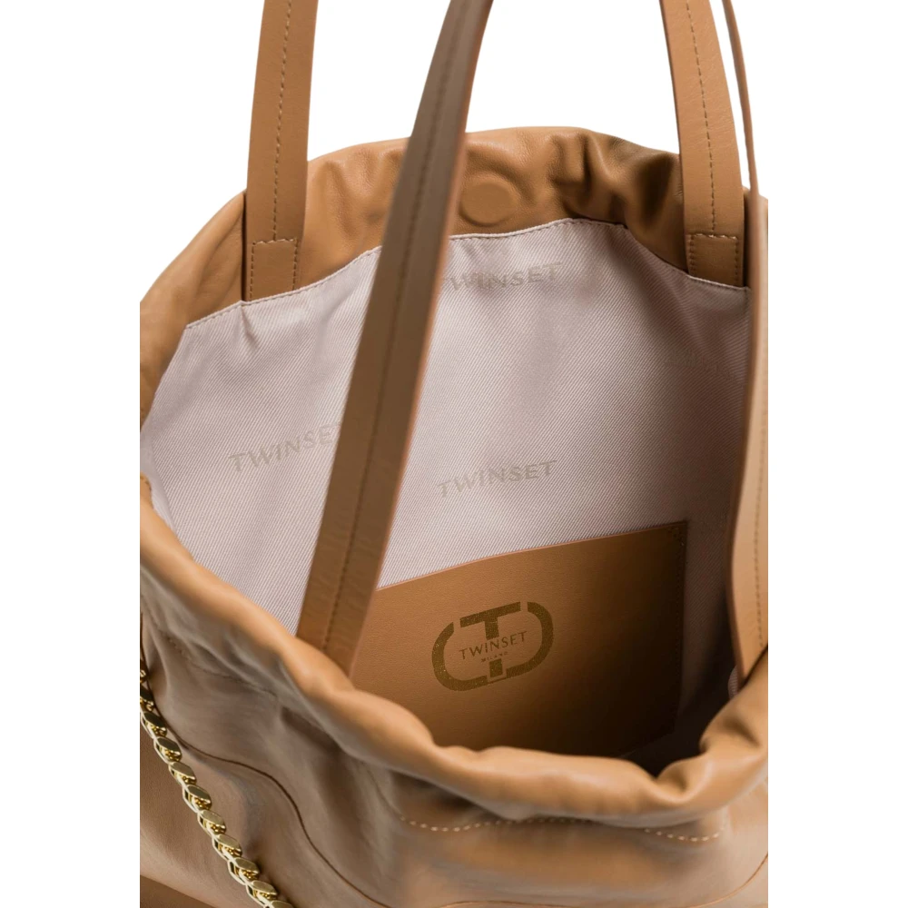 Twinset Leren Shopper Tas met Kettinghengsel Beige Dames
