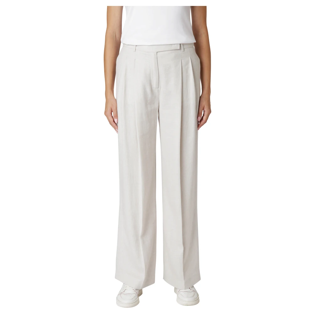 Eleventy Linnen Wol Zijde Broek Dubbele Plooien Beige Dames