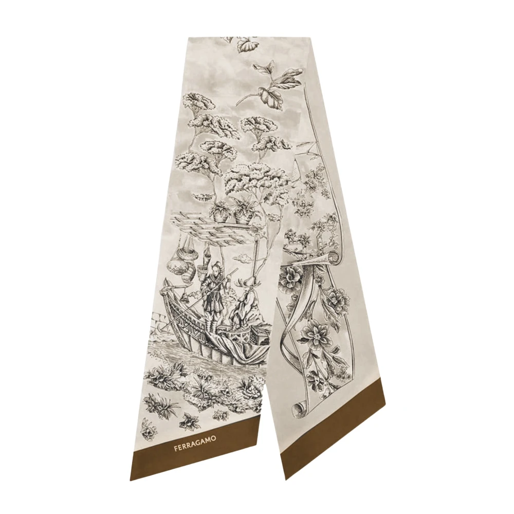 Ferragamo Women's Beige Scarves, One Size, Silk Bandeau With Voyage Print