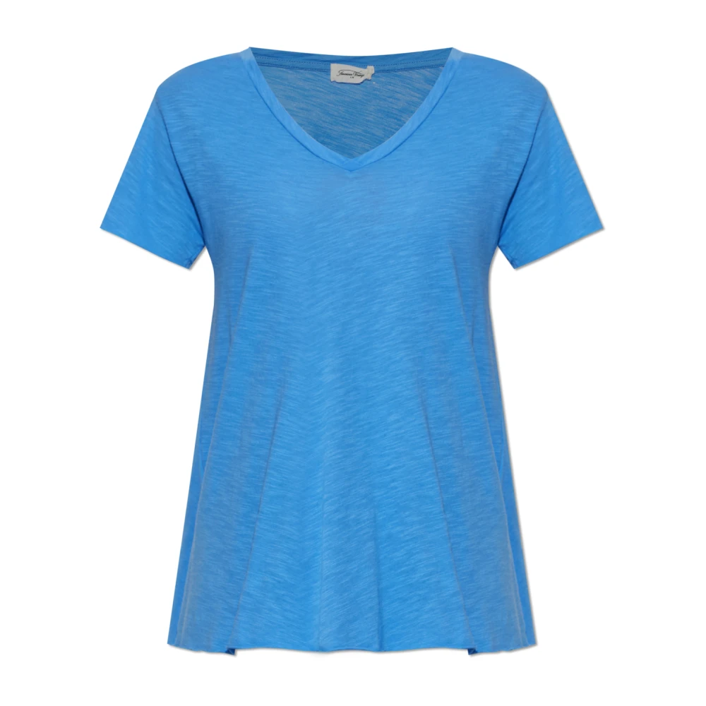 American Vintage Vrouw Blauw Tops Dames, Xs, Katoen, Jacksonville V-Neck T-Shirt