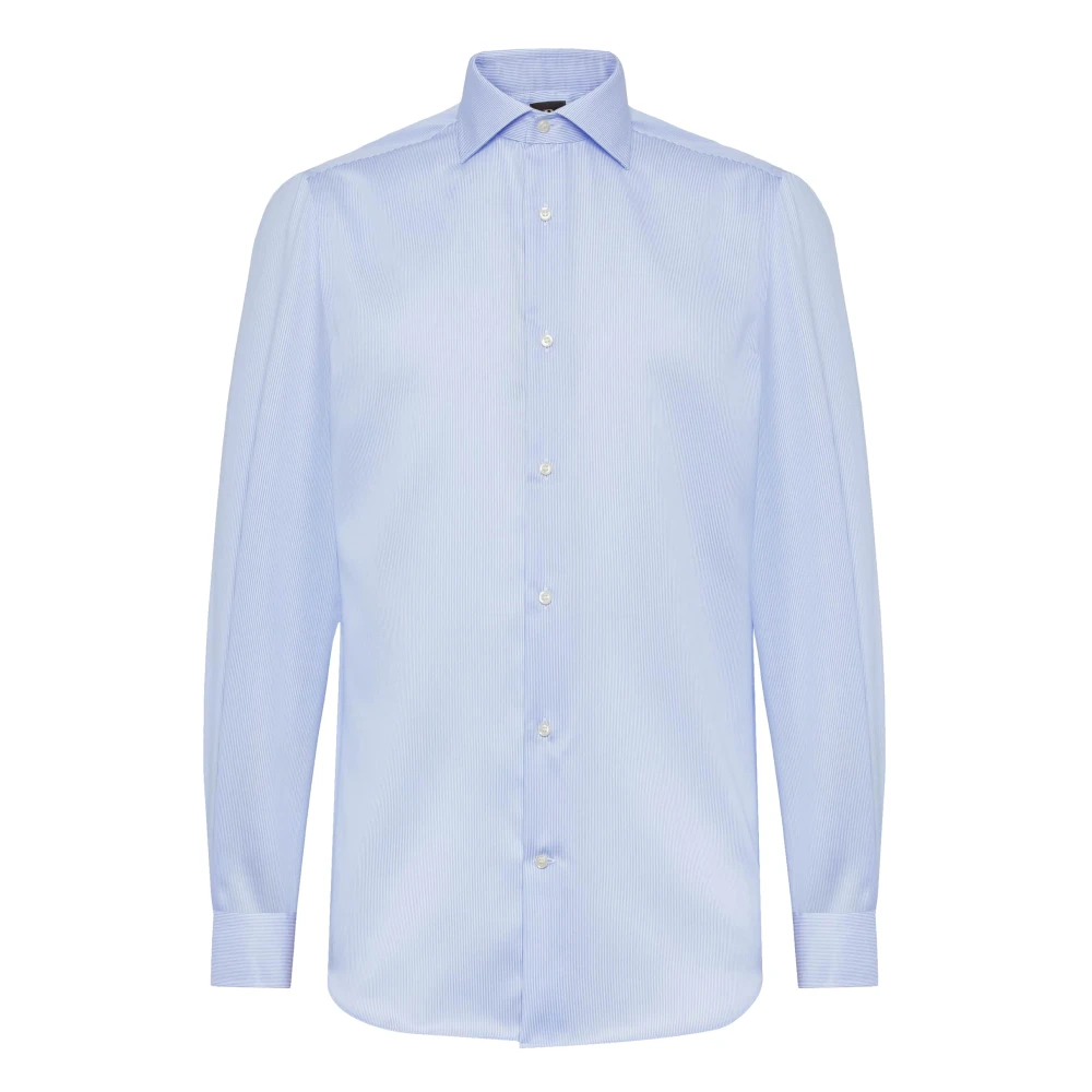 Boggi Milano Ultimate NON Iron Regular Fit Gestreept Katoenen Twill Overhemd Blue Heren