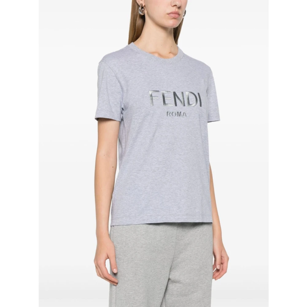 Fendi Katoenen T-shirt met logo Gray Dames