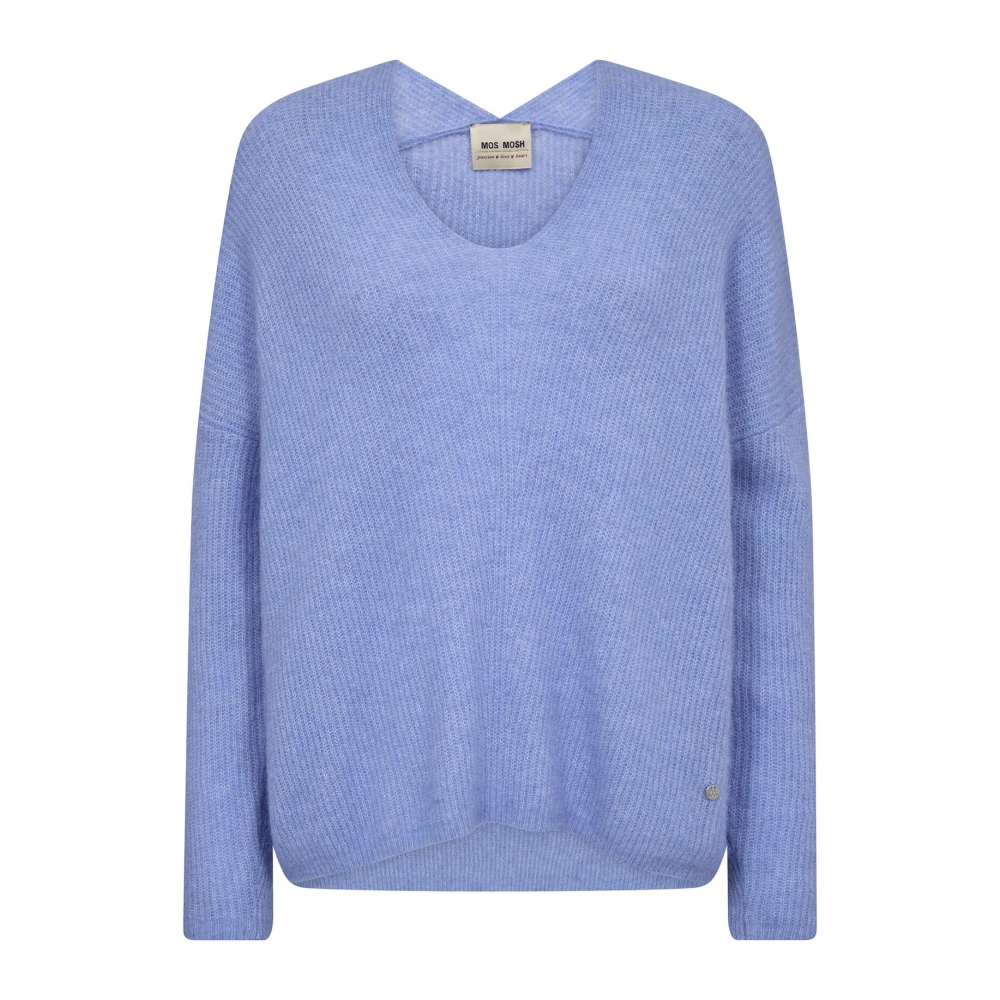 MOS MOSH Zachte V-Hals Gebreide Trui Hydrangea Blue Dames