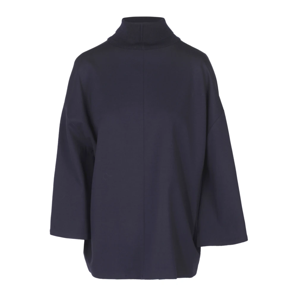 Liviana Conti Milano Gebreide Hoge Hals Wijdvallende Blouse Blue Dames