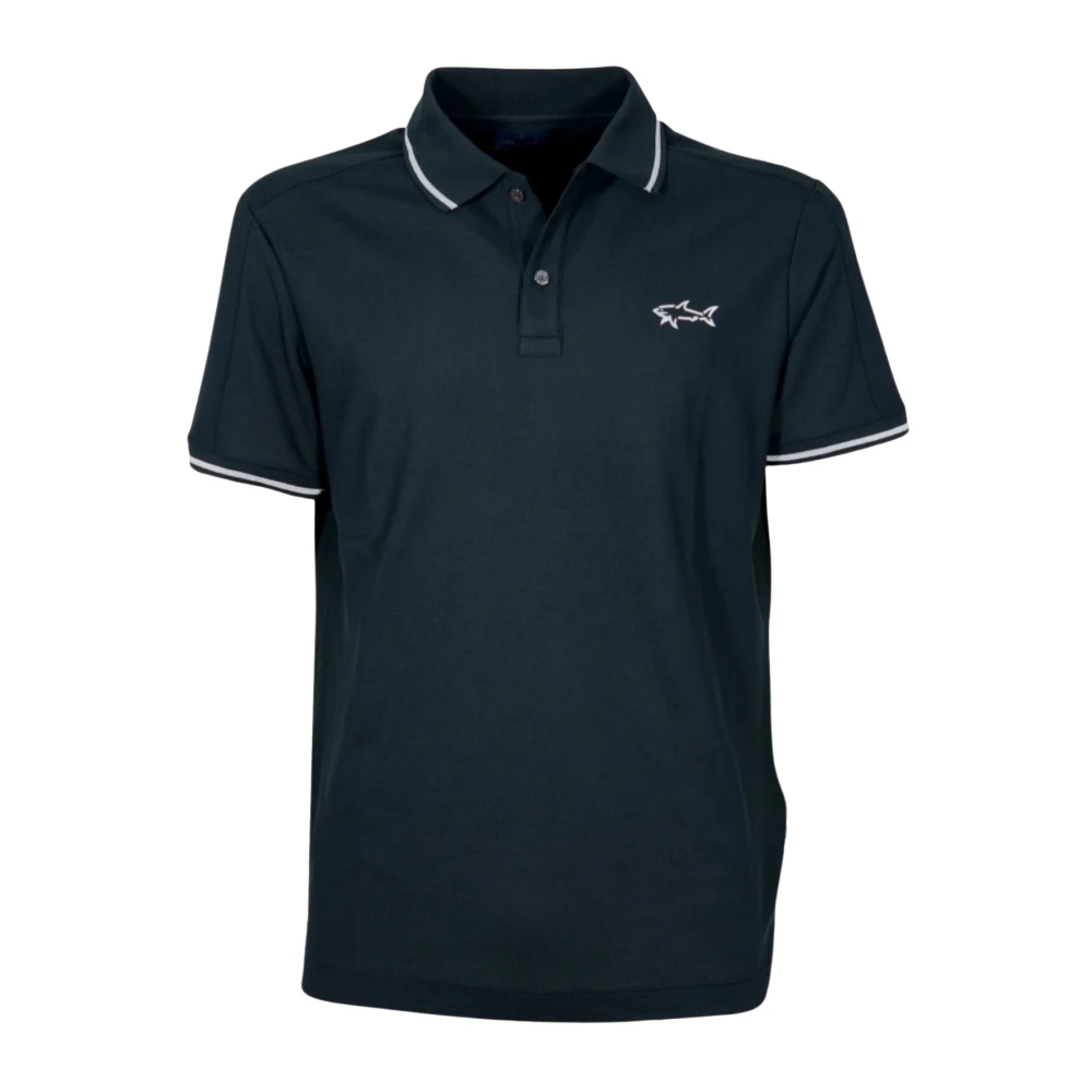 Paul & Shark Black Polo Shirts, Male, 2XL, Pique Polo With Shark Reflex