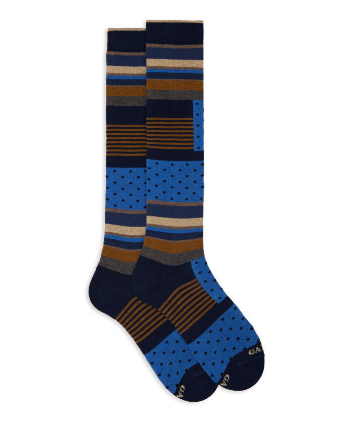 chaussettes-longues-en-coton-bleu-pour-hommes-avec-motif-a-blocs-multicolores-pois-et-rayures-windsor