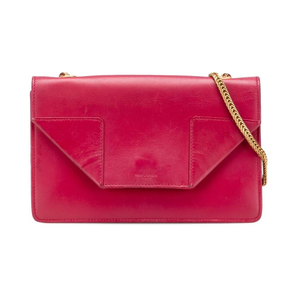 Saint Laurent Vintage Women's Red Pre-Owned Elegant Leather Clutch With Chain Strap Versatile Handbag For Evening Or Day