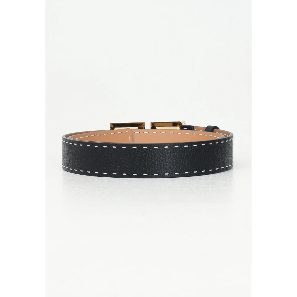 Elisabetta Franchi Zwarte leren hoge taille riem met gouden logogesp Black Dames