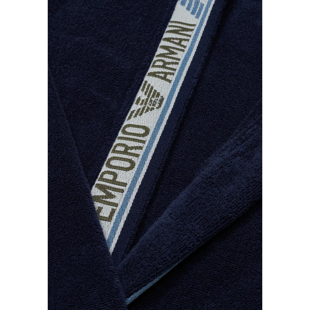 Emporio Armani Blauwe Katoenen Badjas met Capuchon Blue Heren