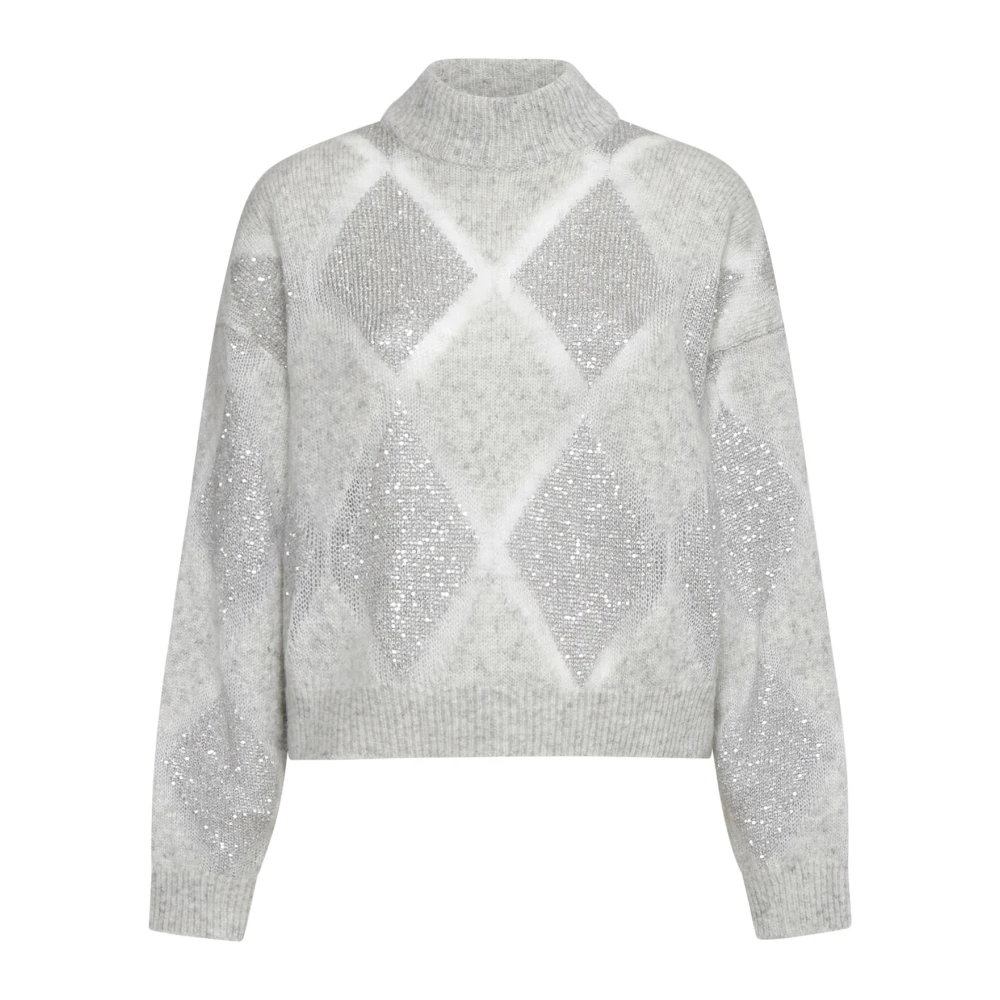 BRUNELLO CUCINELLI Grijze Argyle Paillet Sweater Gray Dames