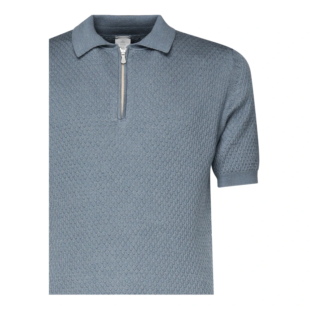 Eleventy Blauw Poloshirt met Ritssluiting Blue Heren