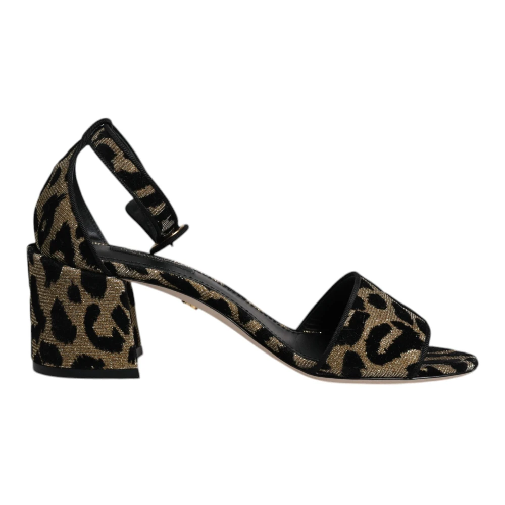 Dolce & Gabbana Women's Gold Leopard Ankle Strap Heels Sandals