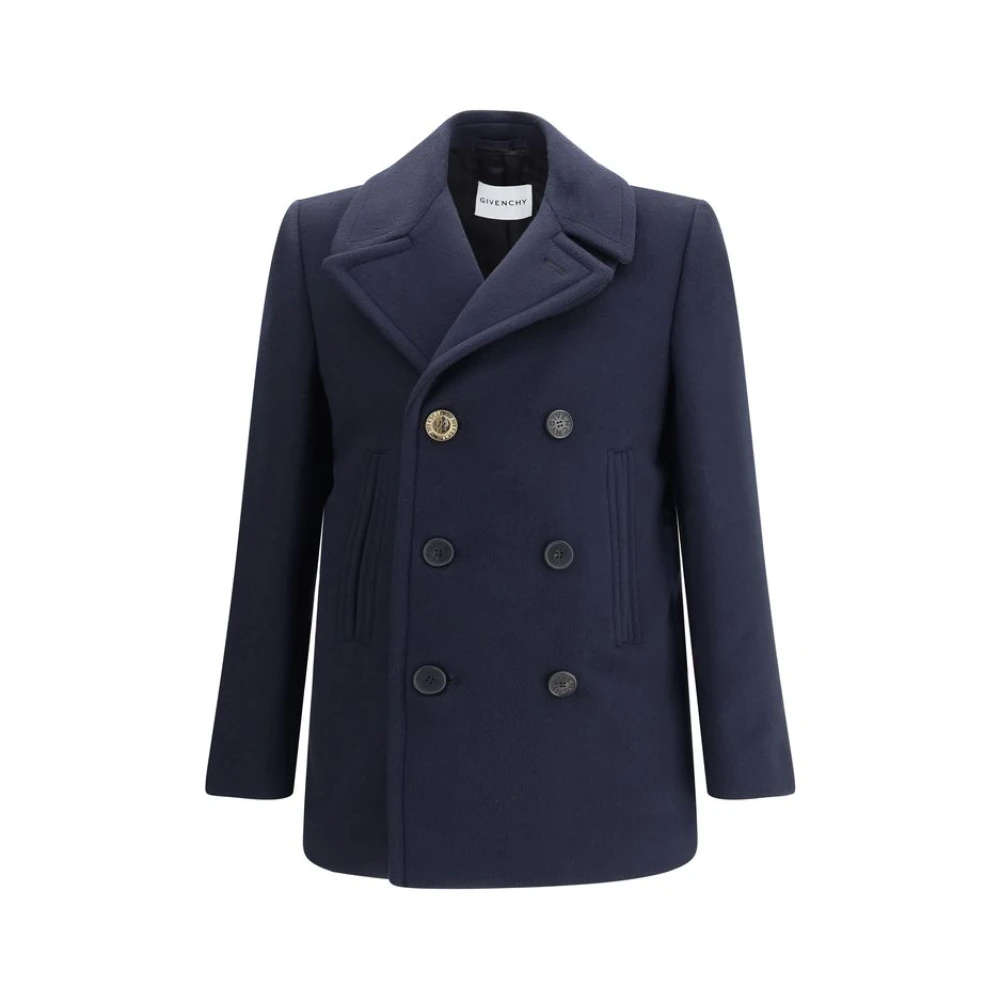 Givenchy Men's Blue Double-Breasted Pea Coat