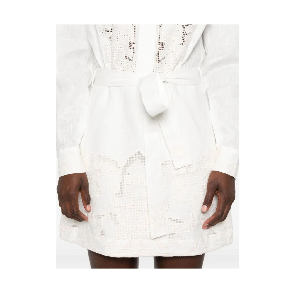 Alemais Witte Linnen Geborduurde Jurk White Dames