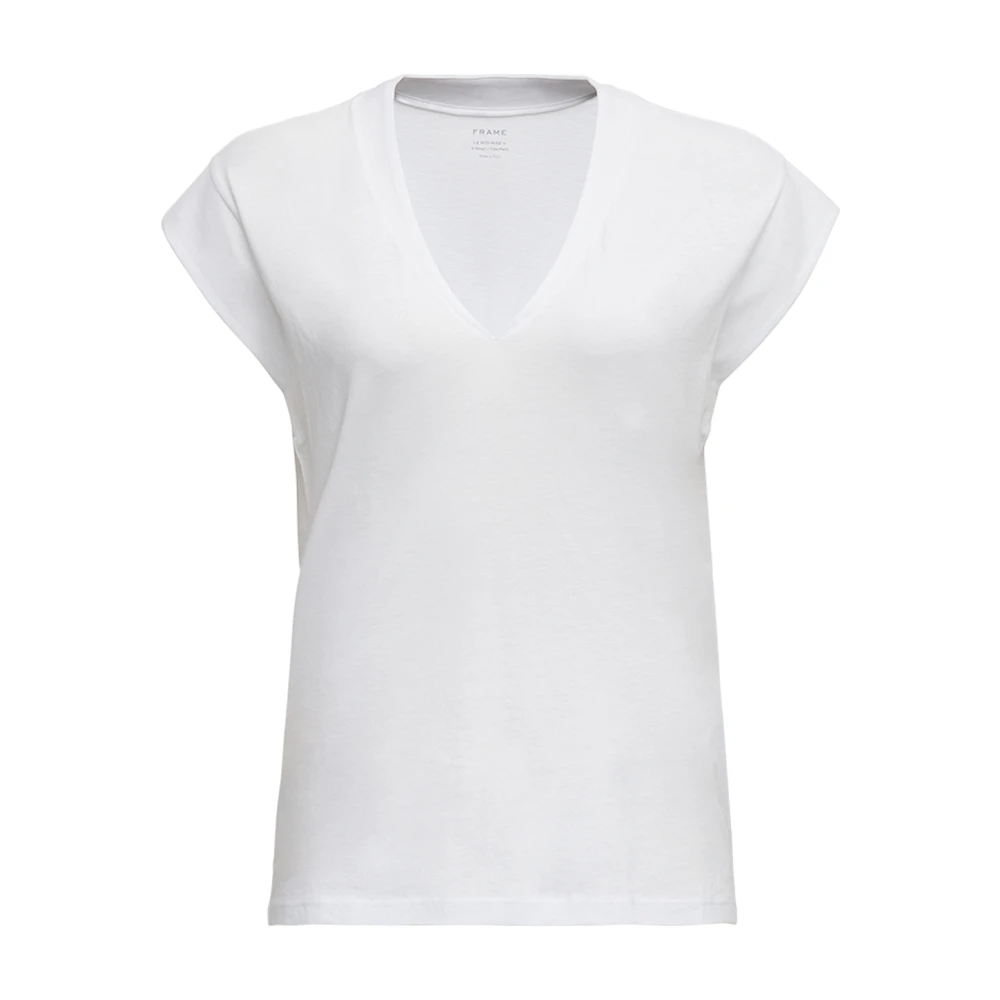 Frame Witte V-hals Katoenen T-shirt Korte mouwen White Dames