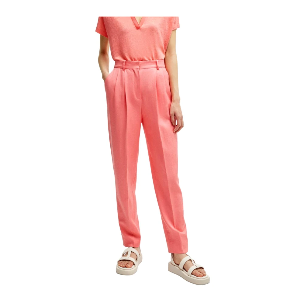 Hugo Boss Koraalroze Linnen Twill Tefike Broek Pink Dames