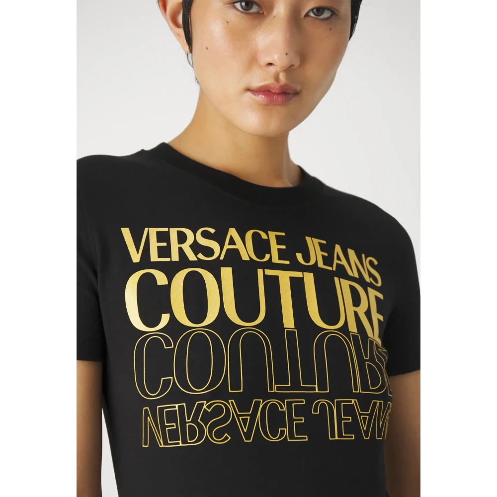 Versace Jeans Couture Upside Down Tee Zwart Goud Black Dames