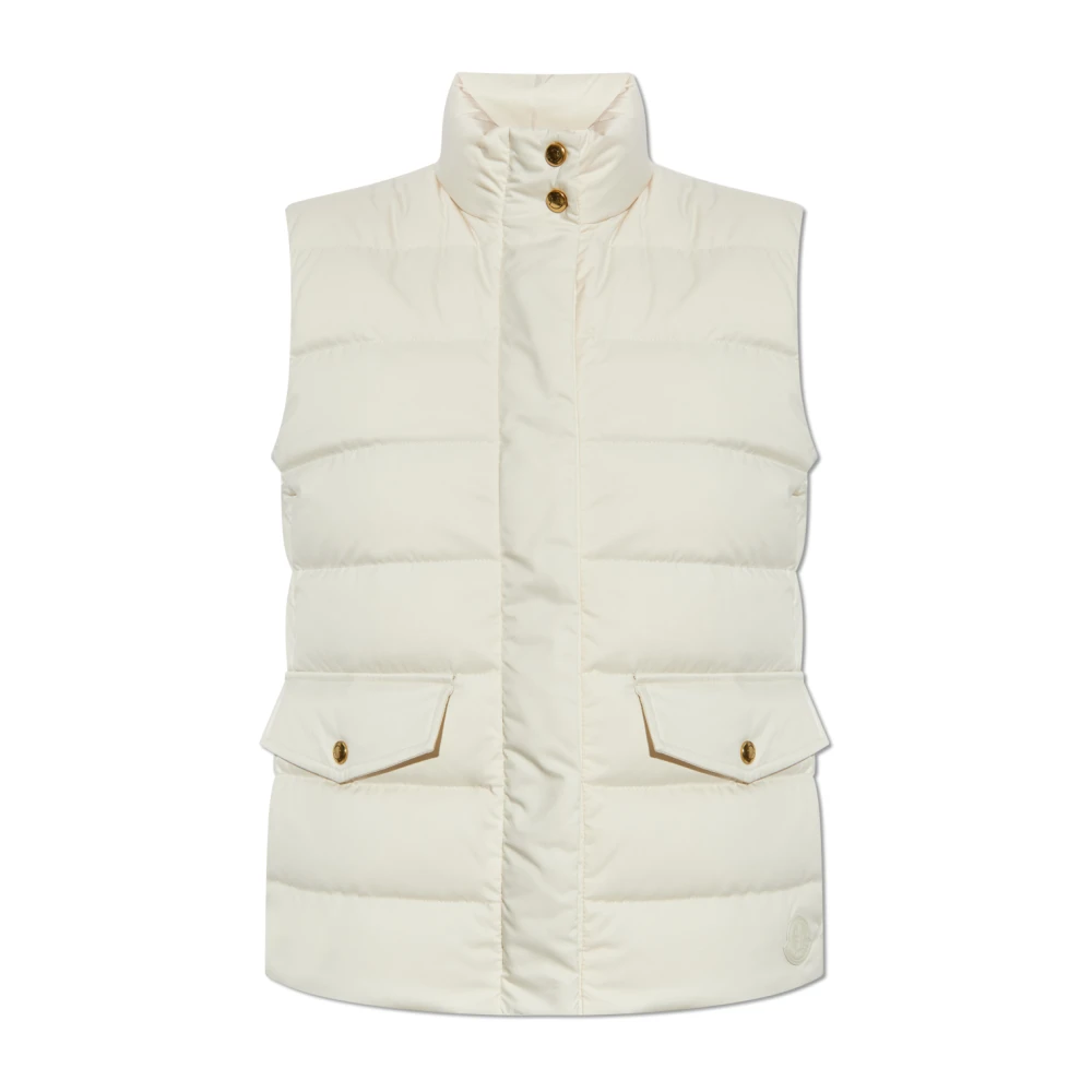 Moncler Women's Beige Waistcoats, L, Quilted Vest Besset