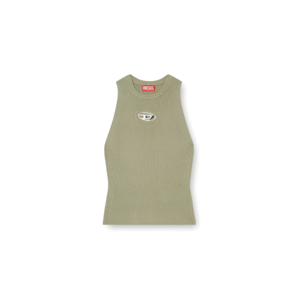 Diesel Groene Geribbelde Mouwloze Top Green Dames