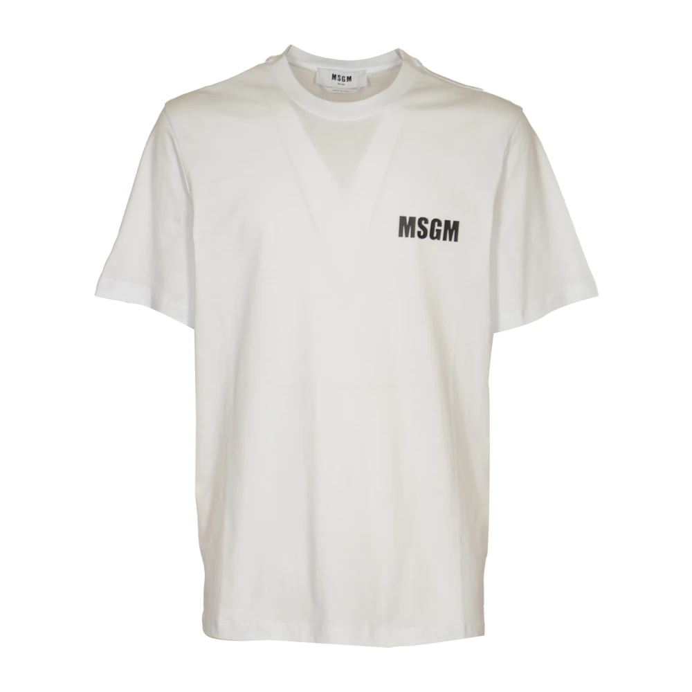 Msgm Logo Print Crew Neck T-shirts en Polos White Heren