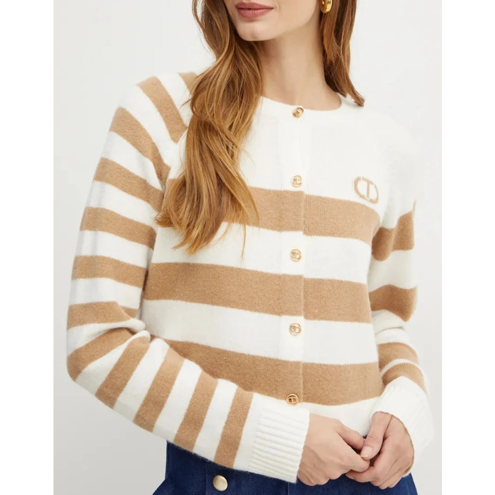Twinset Gestreepte Vest met Ovaal Patroon Beige Dames
