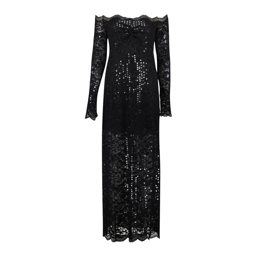 Rabanne Women's Black Long Dress In Sequin-Embroidered Lace
