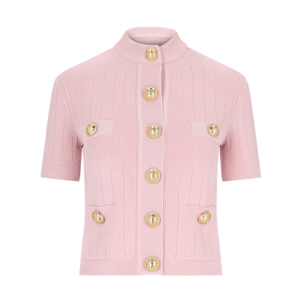 Balmain Roze Cardigan met Gouden Details Pink Dames