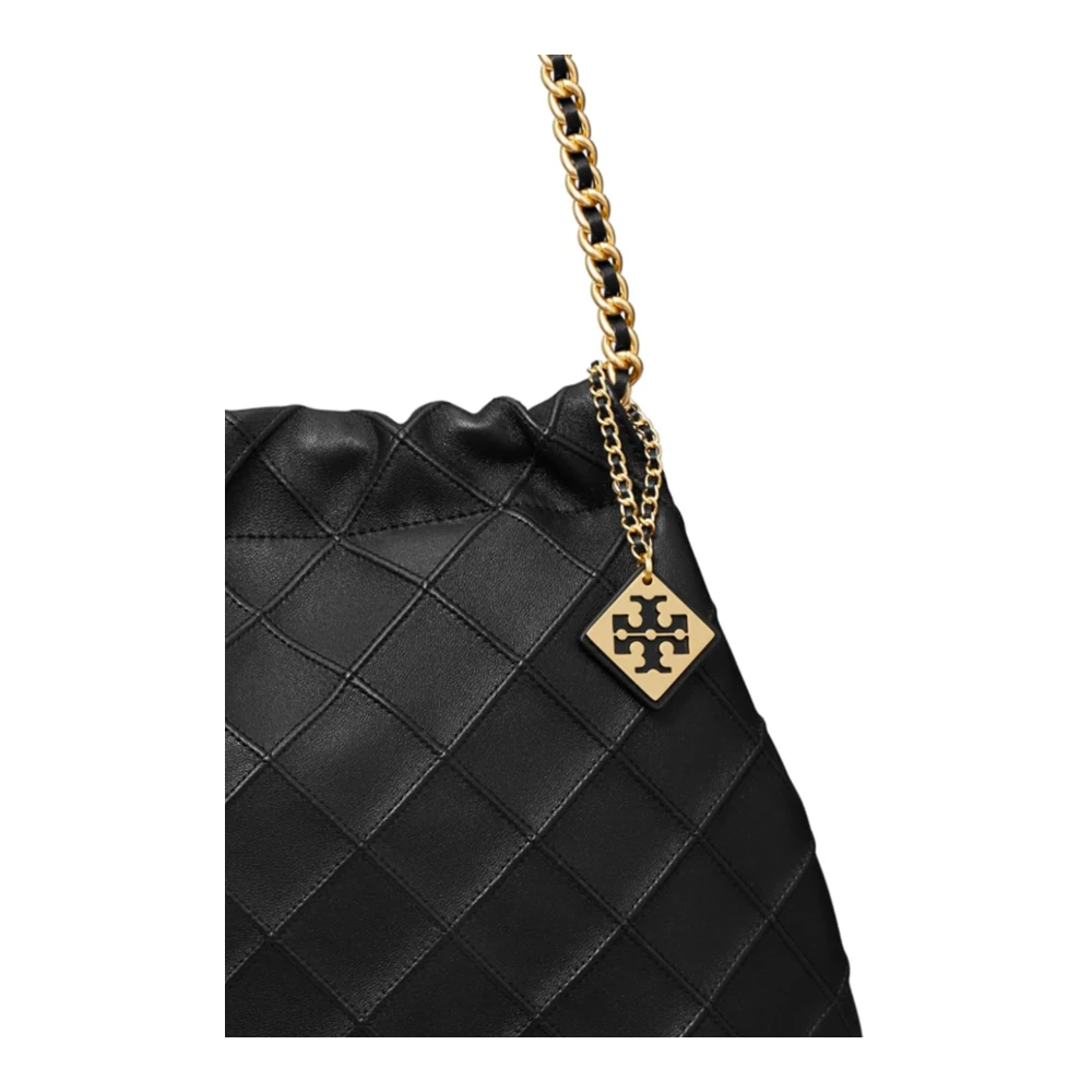 TORY BURCH Diamantgestikte leren schoudertas Black Dames