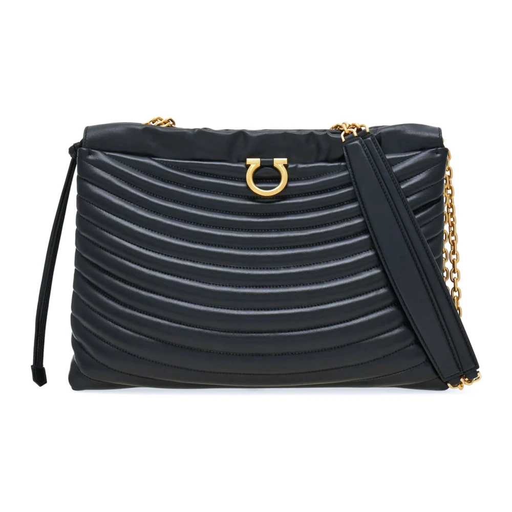 Salvatore Ferragamo Gewatteerde Schoudertas met Gancio Plaque Black Dames