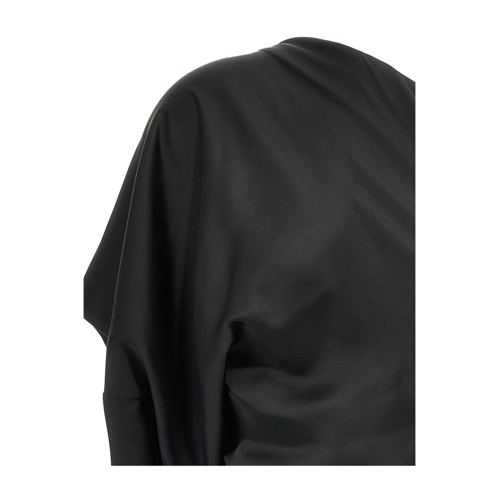 Rick Owens Zwarte gedrapeerde top met asymmetrische hals Black Dames