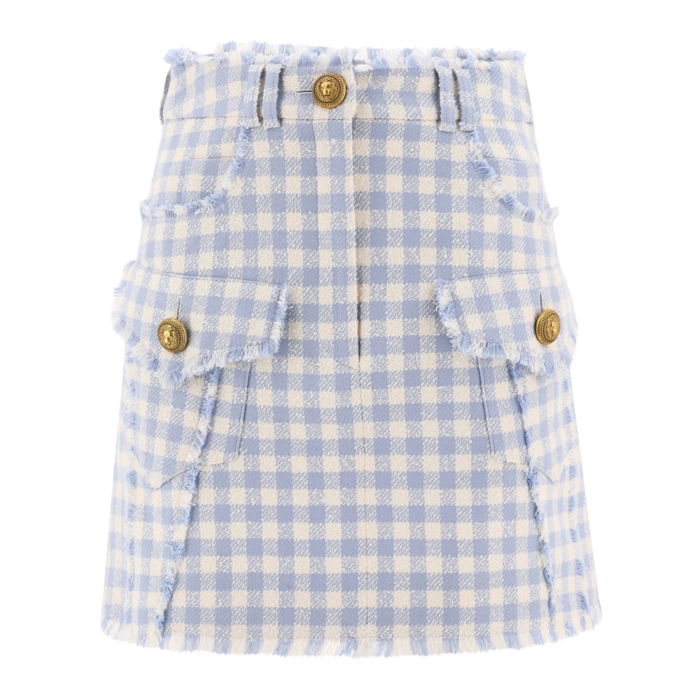 Balmain Women's Blue Gingham Tweed A-Line Skirt - Short Skirts - S - Skirts