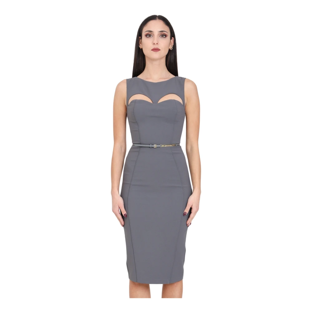 Elisabetta Franchi Grijze Midi Jurk met Cut Out Gray Dames