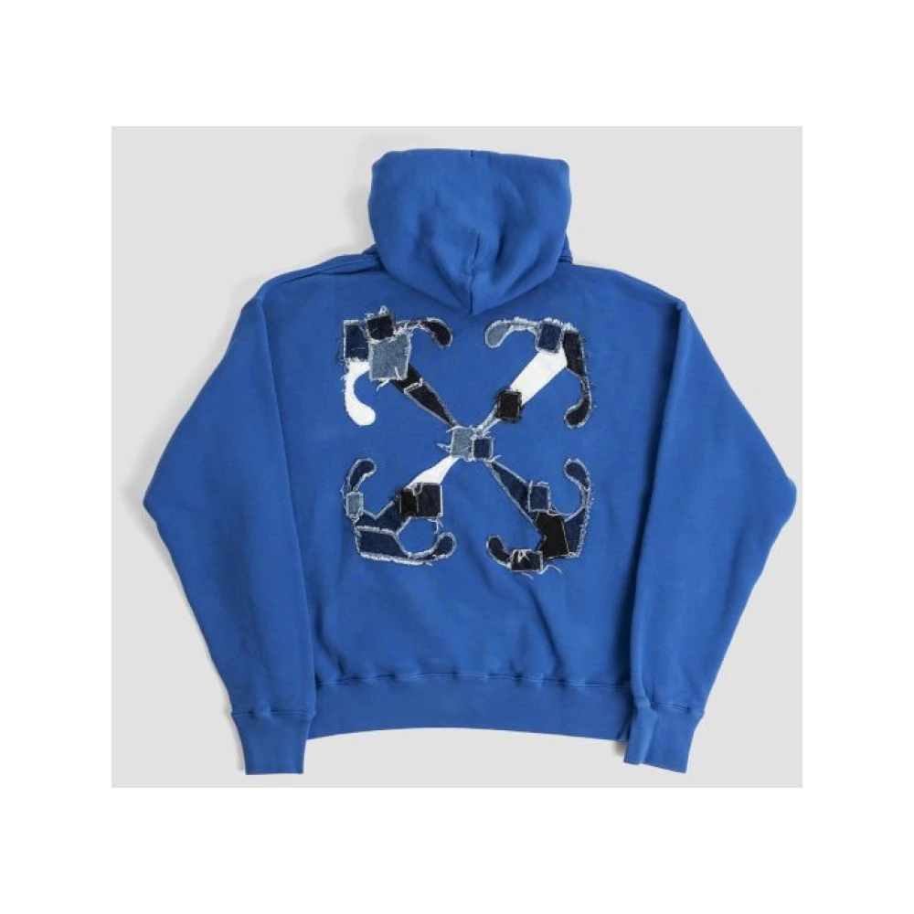 Off White Denim Patch Skate Fit Hoodie Blue Heren