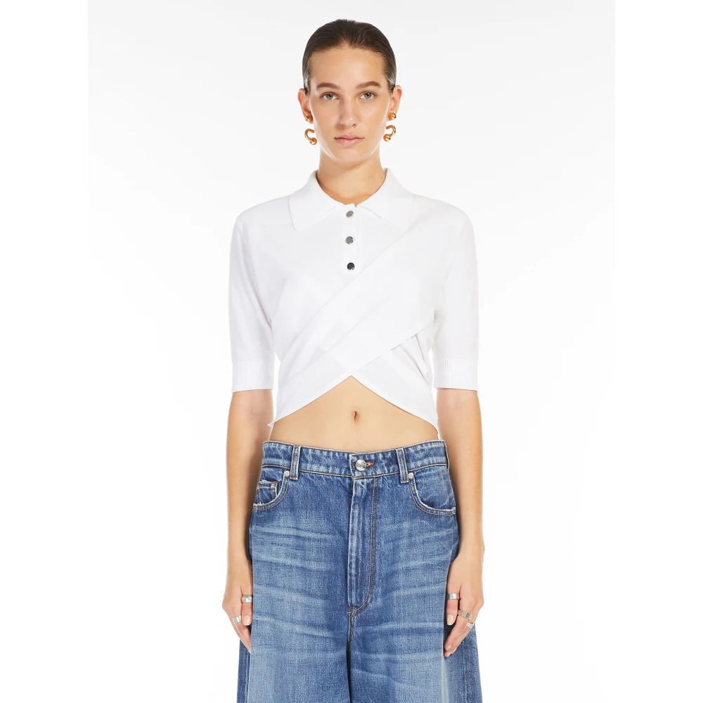 SPORTMAX Witte Polo Shirt met Kruis Hem White Dames