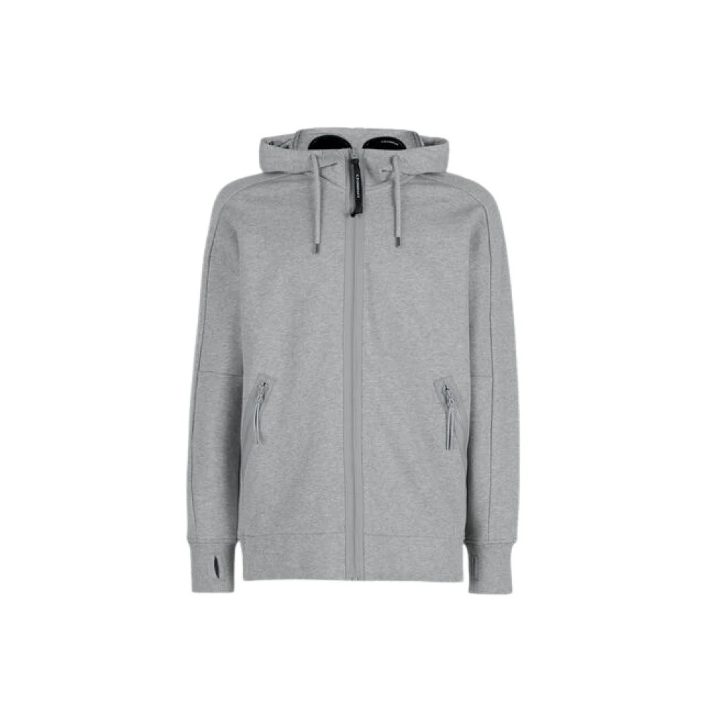 C.p. Company Men's Gray Diagonal Raised Fleece Goggle Zipped Hoodie